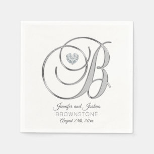 Personalised Monogram Letter B Silver Wedding Napkin