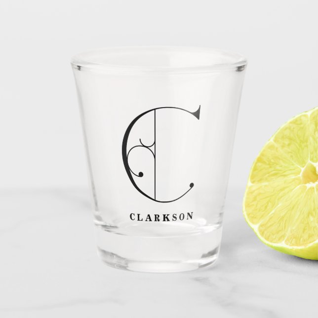 Personalised Monogram Letter C with Last Name Shot Glass (Front)