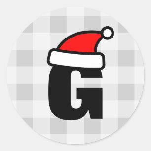 Personalised monogram letter Christmas Santa hat Classic Round Sticker