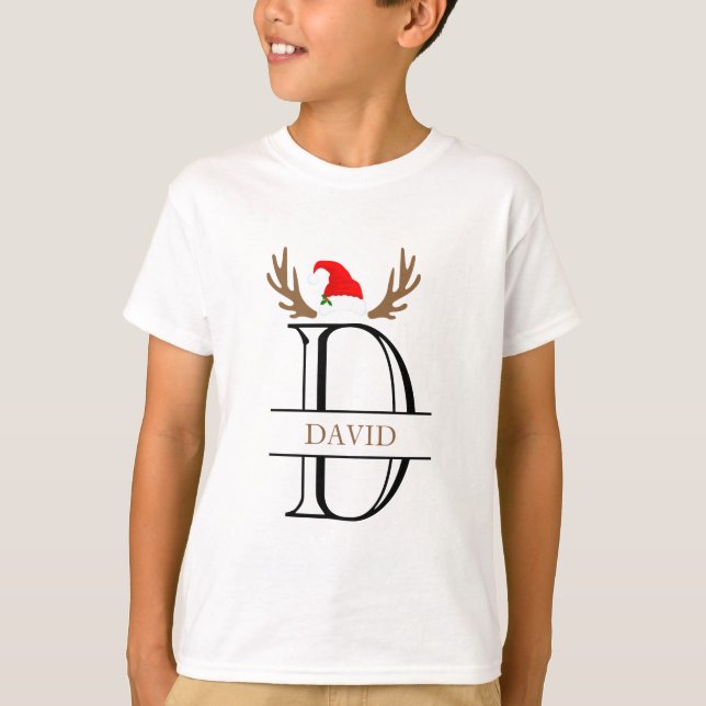  Personalised Monogram Letter D Antlers Xmas  T-Shirt (Front)