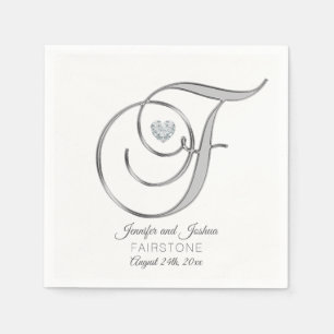 Personalised Monogram Letter F Silver Wedding Napkin
