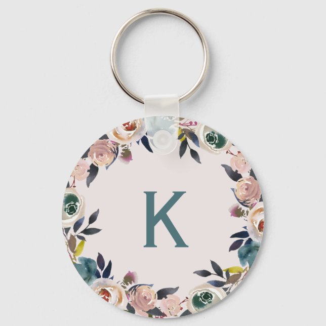 Personalised Monogram Letter Floral Chic Ladies Key Ring (Front)