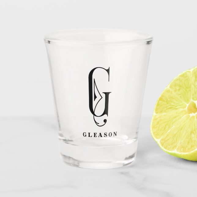 Personalised Monogram Letter G with Last Name Shot Glass (Front)