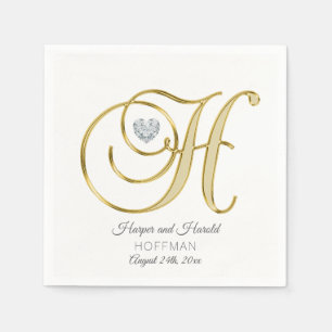 Personalised Monogram Letter H Gold Wedding Napkin