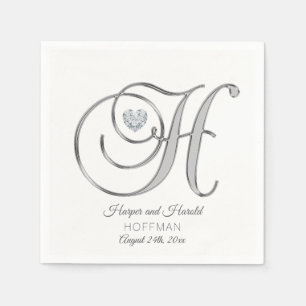 Personalised Monogram Letter H Silver Wedding Napkin
