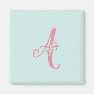 Personalised Monogram Letter Initial Floral Magnet