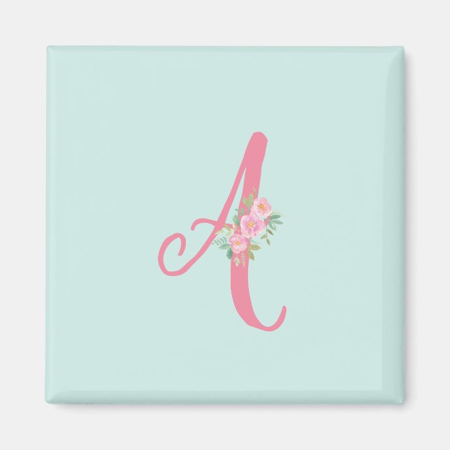 Personalised Monogram Letter Initial Floral Magnet (Front)
