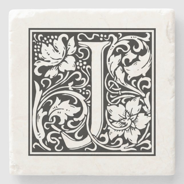 Personalised Monogram Letter J Wedding Birthday Stone Coaster (Front)