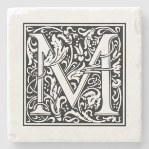 Personalised Monogram Letter M Wedding Birthday Stone Coaster