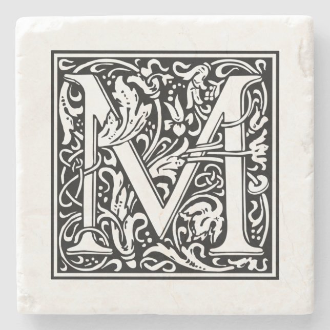 Personalised Monogram Letter M Wedding Birthday Stone Coaster (Front)