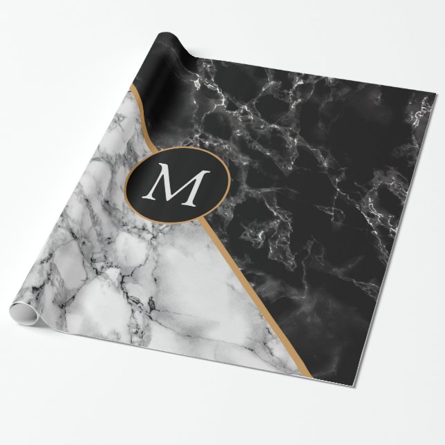 Personalised Monogram Letter Marble Wrapping Paper (Unrolled)