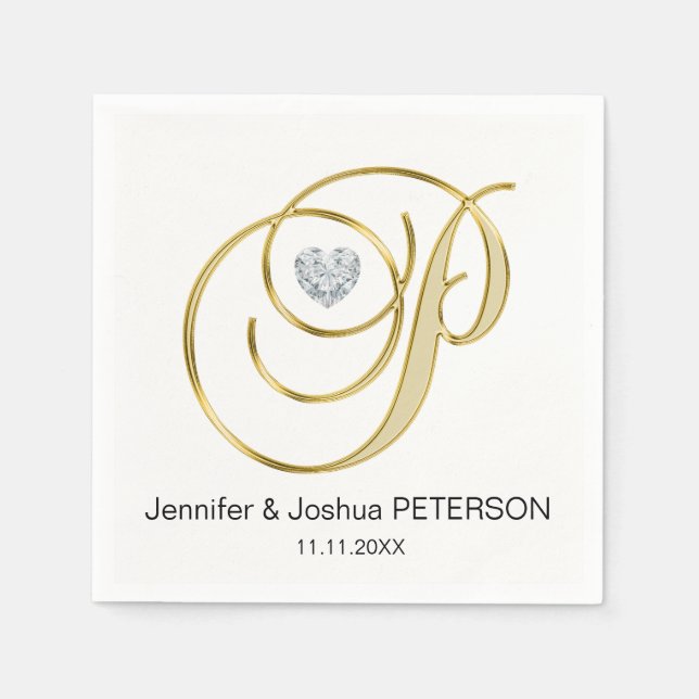 Personalised Monogram Letter P White Wedding Napkin (Front)