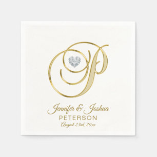 Personalised Monogram Letter P White Wedding Napkin