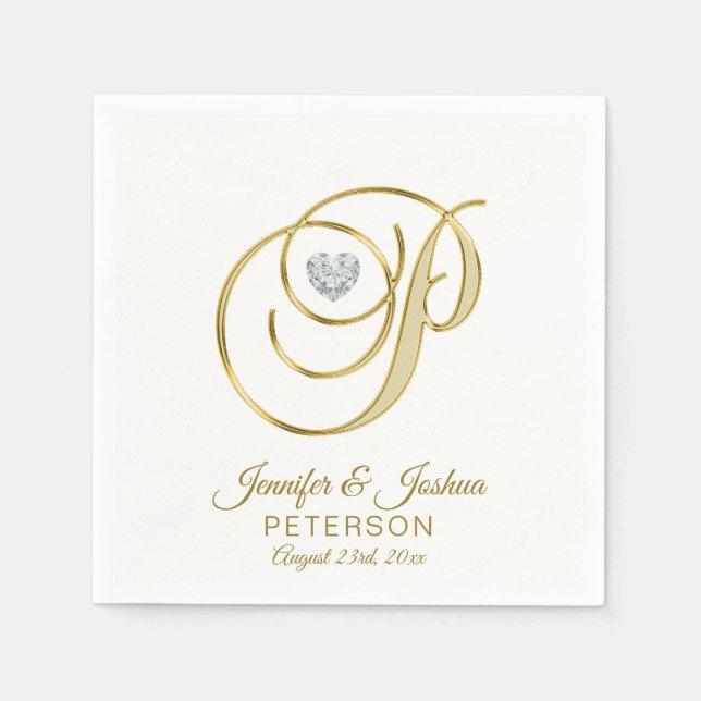 Personalised Monogram Letter P White Wedding Napkin (Front)