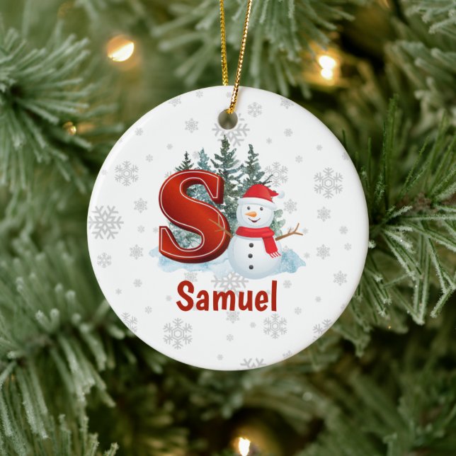 Personalised Monogram Letter S Snowman Christmas Ceramic Tree Decoration (Tree)