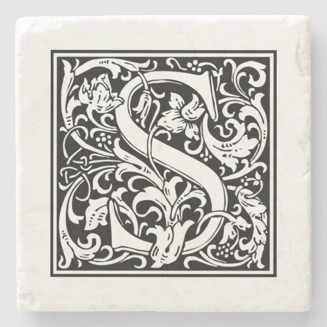 Personalised Monogram Letter S Wedding Birthday Stone Coaster (Front)