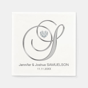 Personalised Monogram Letter S White Wedding Napkin