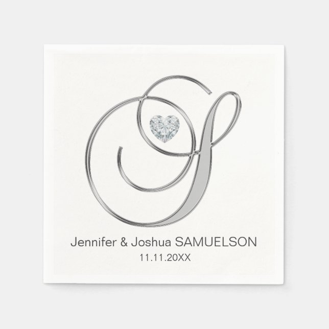 Personalised Monogram Letter S White Wedding Napkin (Front)