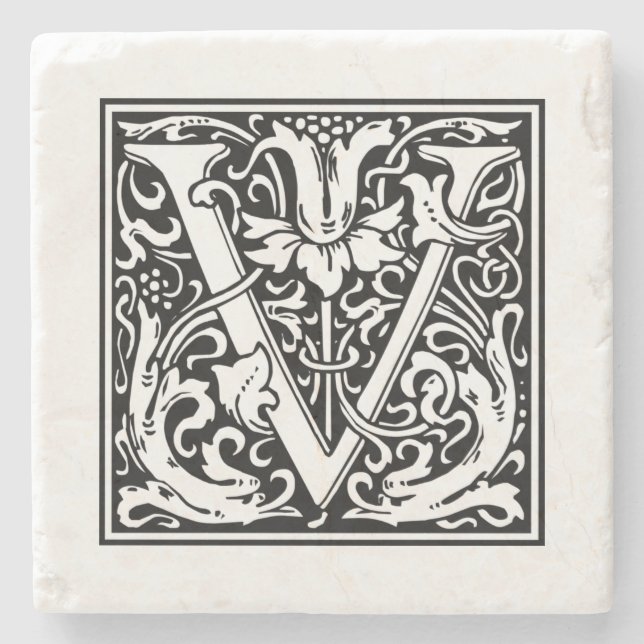 Personalised Monogram Letter V Wedding Birthday Stone Coaster (Front)