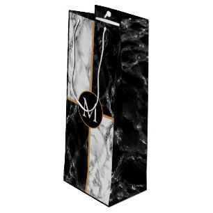 Personalised Monogram Letter Wine Gift Bag Marble