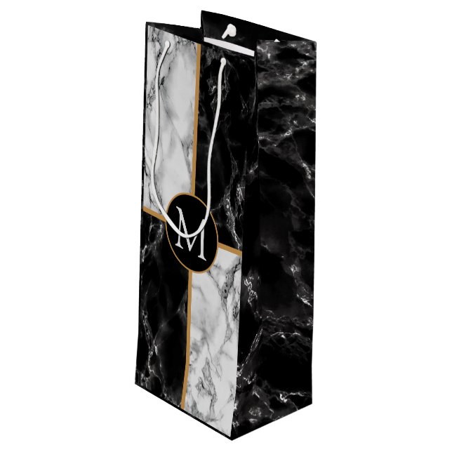 Personalised Monogram Letter Wine Gift Bag Marble (Back Angled)