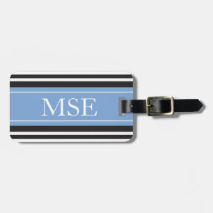 Personalised Monogram Light Blue Black Stripes Luggage Tag