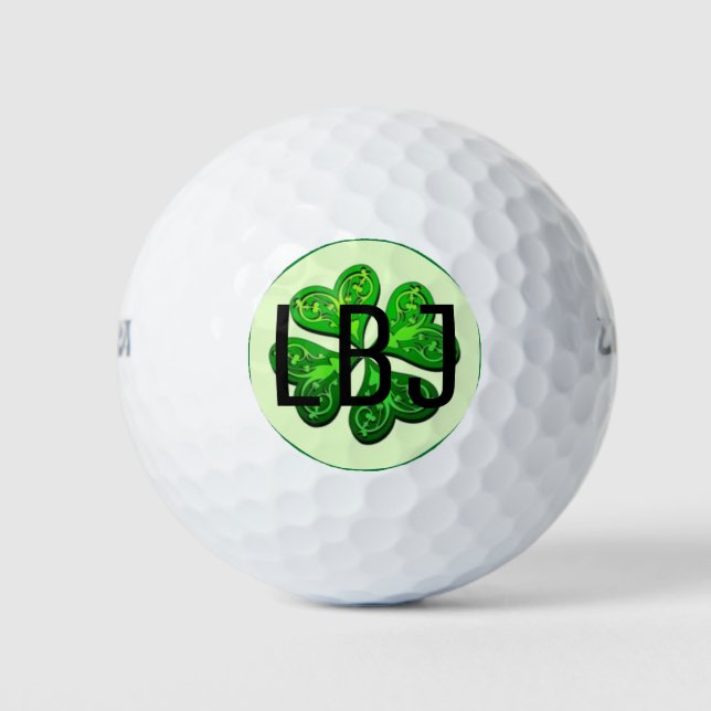 Personalised Monogram Lucky 4 Leaf Clover Gift Golf Balls (Front)