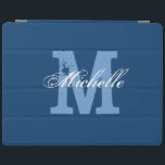 Personalised monogram magnetic iPad cover | Blue<br><div class="desc">Personalised monogram magnetic iPad cover | Navy Blue and white. Custom name cover with monogrammed letter. Vintage and elegant script typography text. Nice gift idea for Birthday or Christmas. Suitable for men women and kids.</div>