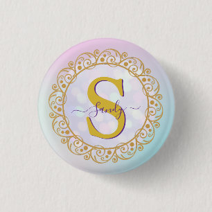 Personalised Monogram Mandala Gold and Blue 3 Cm Round Badge