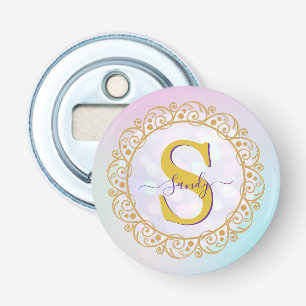 Personalised Monogram Mandala Gold and Blue Bottle Opener