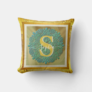 Personalised Monogram Mandala Gold and Blue Cushion