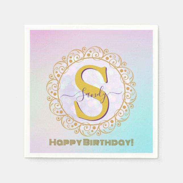 Personalised Monogram Mandala Gold and Blue Napkin (Front)