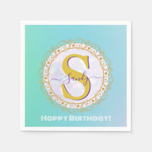 Personalised Monogram Mandala Gold and Blue Napkin