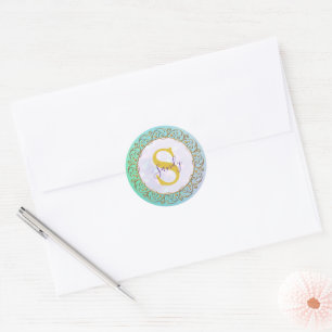 Personalised Monogram Mandala Gold and turquoise Classic Round Sticker