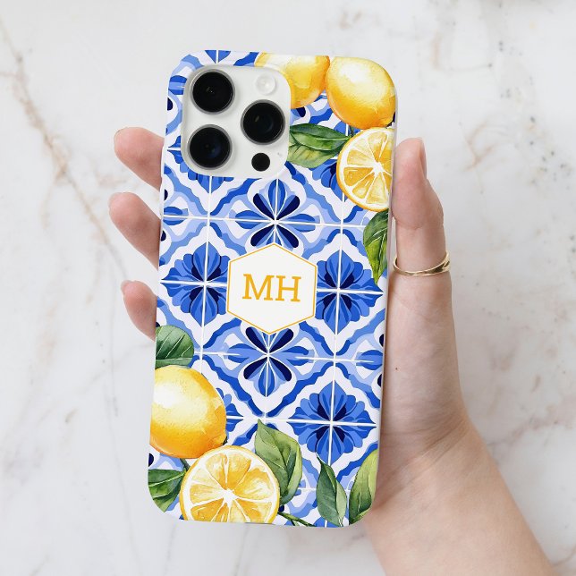 Personalised Monogram Mediterranean Yellow Lemons Case-Mate iPhone Case (Personalized Monogram Mediterranean Yellow Lemons Case-Mate iPhone Case)