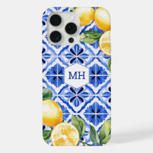 Personalised Monogram Mediterranean Yellow Lemons iPhone 15 Pro Max Case