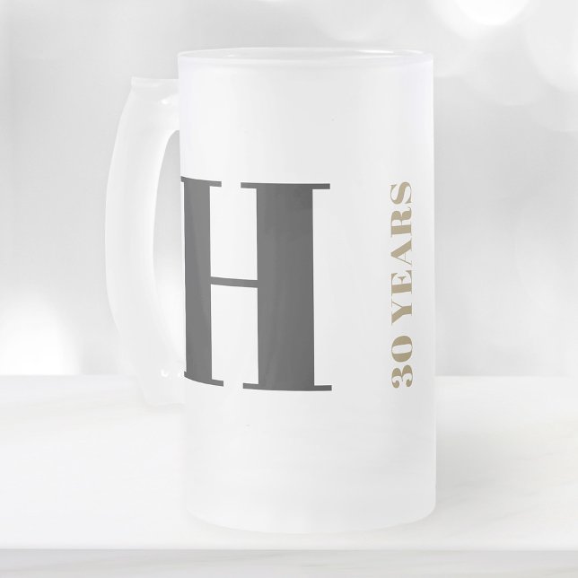 Personalised Monogram Men's Birthday Beer Mug Gift (Stylishly Personalize with Your Custom Monogram Initial & Age.)