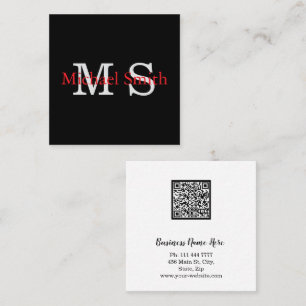 Personalised Monogram Minimalist B&W QR Code  Square Business Card