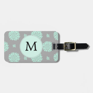 Personalised Monogram Mint and Grey Floral Pattern Luggage Tag