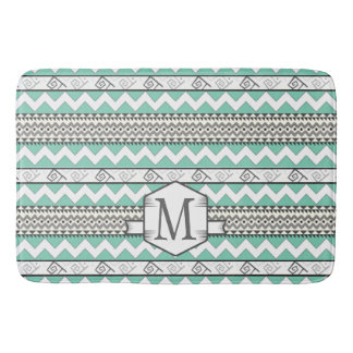 Personalised Monogram Mint Aztec Floral Pattern Bath Mat
