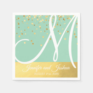 Personalised Monogram Mint Green Sage Gold Wedding Napkin