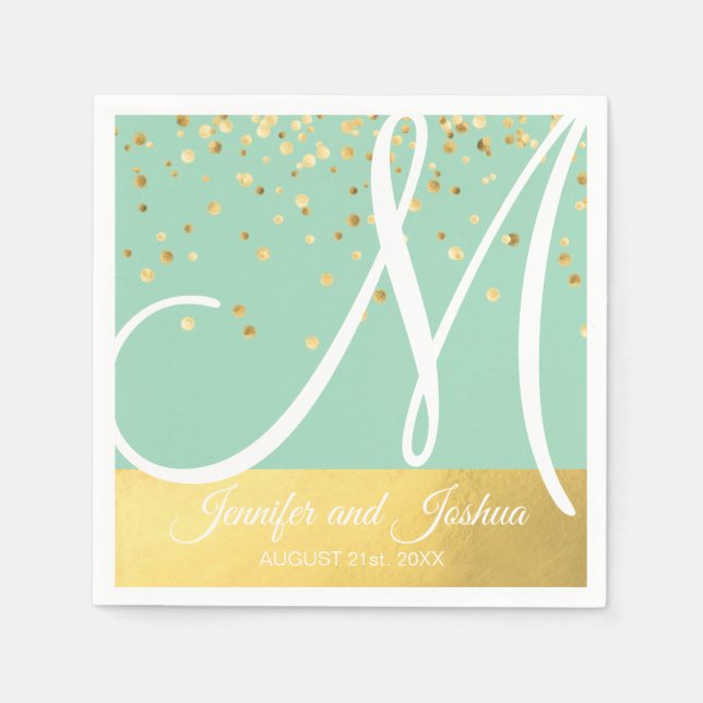 Personalised Monogram Mint Green Sage Gold Wedding Napkin (Front)