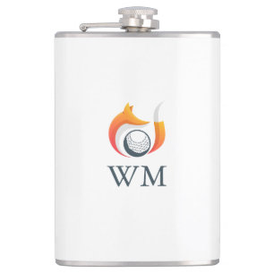 Personalised Monogram Modern Fox And Golf Ball Hip Flask