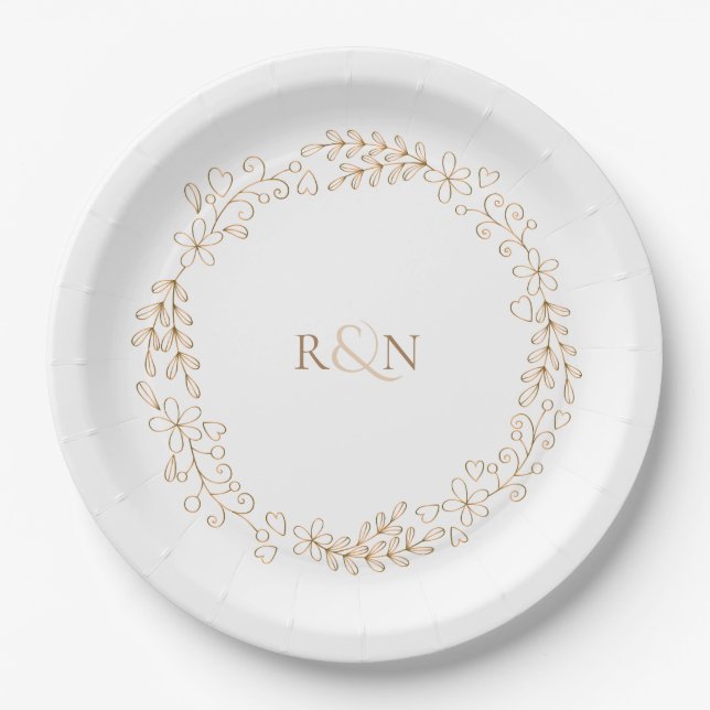 Personalised Monogram Modern Laurel Garland Paper Plate (Front)
