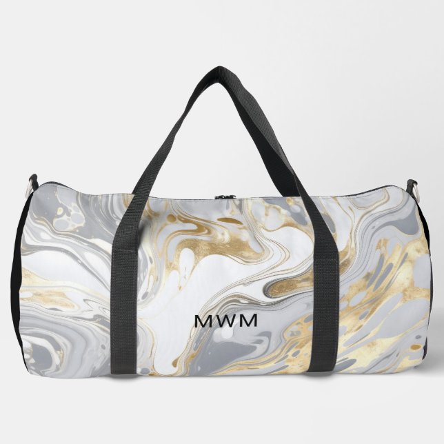 Personalised Monogram Modern Marble Duffle Bag (Front)