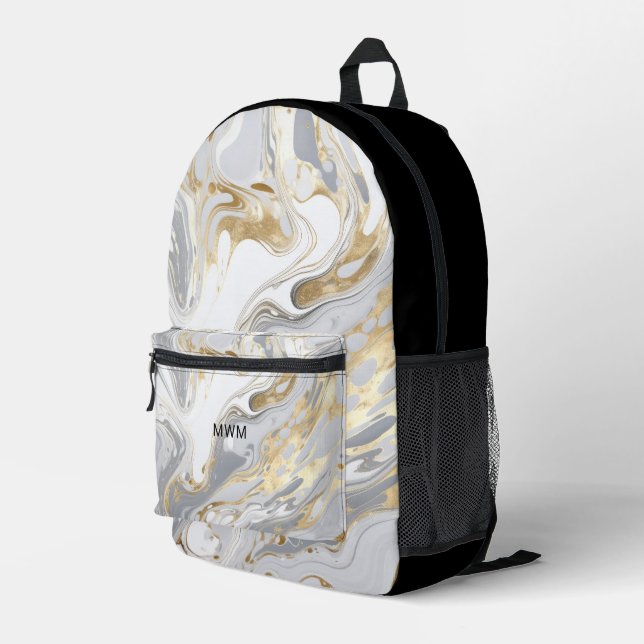 Personalised Monogram Modern Marble Printed Backpack (Back Corner Right)