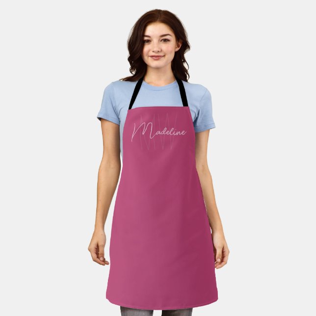 Personalised Monogram Modern Pink Apron (Worn)