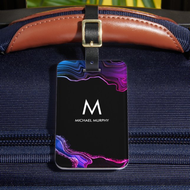 Personalised Monogram Name Agent Agate Purple  Luggage Tag (Front Insitu 2)