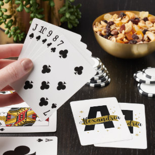 Personalised Monogram Name Black and Gold Playing Cards