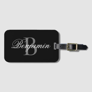 Personalised Monogram Name Black And Grey  Luggage Tag